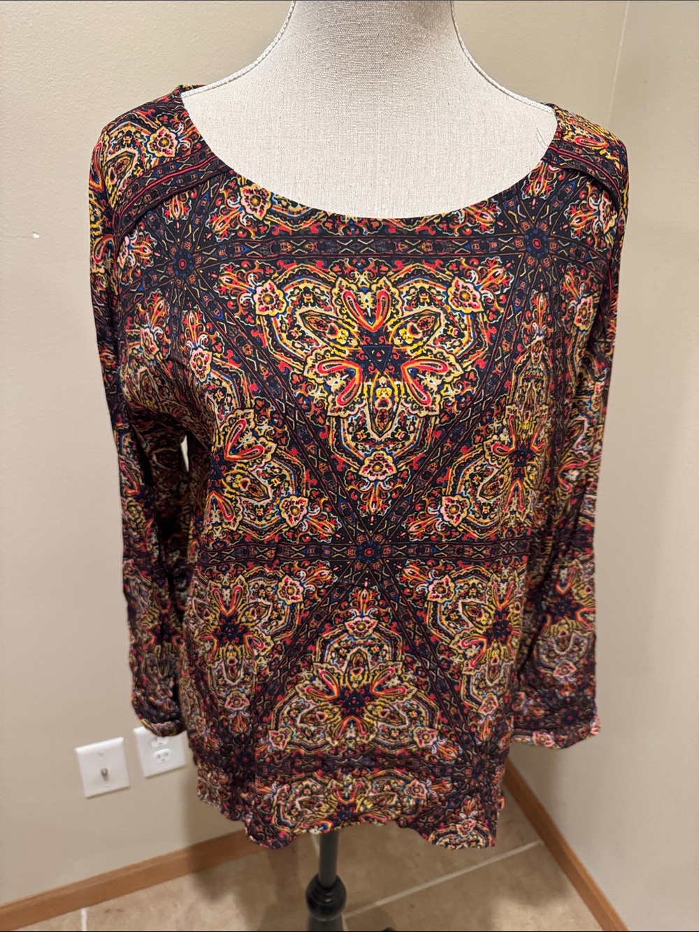 Plenty by Tracy Reese Black Multicolor Paisley Medallion Long Sleeve Top
